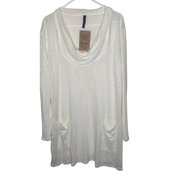 Match Point USA Linen Tunic Womens XL Ivory Cowl Neck Minimalist - Picture 1 of 9